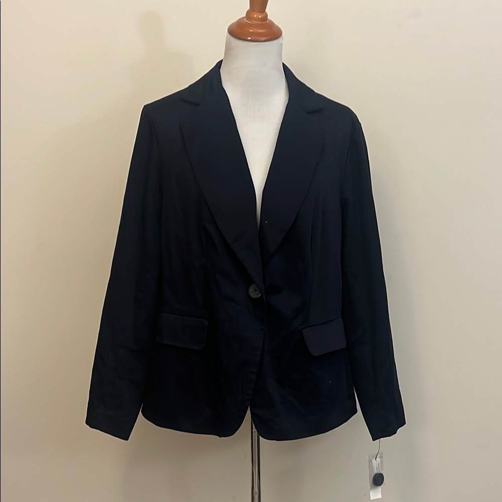 Sandro Navy Blue Single Button Cotton Blend Blazer Size 1X